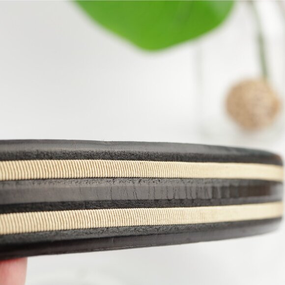 Torino USA Mens Belt Size 44 Black Leather Tan Inlay 1 1/2" Width Brass Buckle - Picture 7 of 16